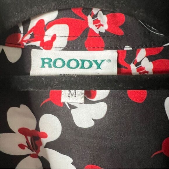 Roody Mens Black Red White Skull Hawaiian Floral Button Down Shirt Size Medium - Picture 3 of 6